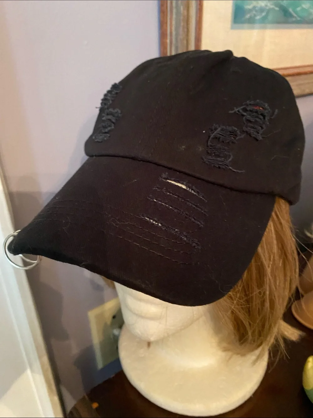 Baseball style distressed black hat never used